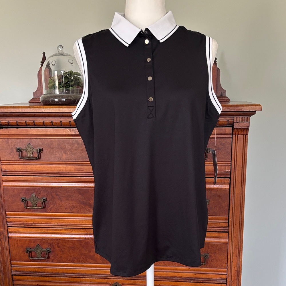 NWT Chico’s Sleeveless UPF 50+ Golf Active Polo Black Size L